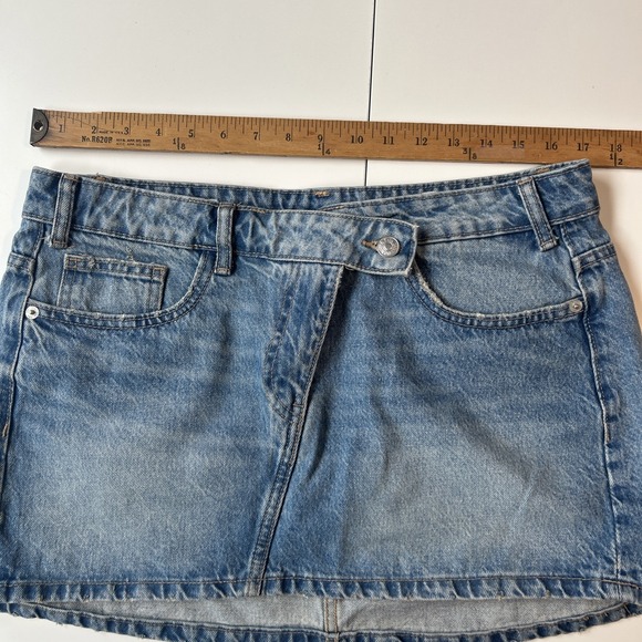 Zara Women's Denim Blue Mini Skirt Asymmetrical Waist Band Size Large - Picture 7 of 8